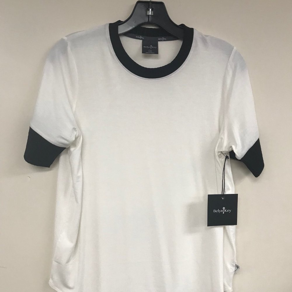 Belyn Key Rib Trim Short Sleeve Top Chalk/Oynx